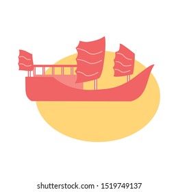 Vector Cartoon Chinesse Antique Ship Illustration Isolated