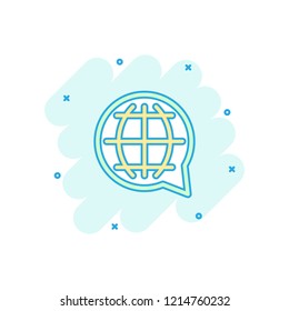 Vector cartoon choose or change language icon in comic style. Globe world communication sign illustration pictogram. World business splash effect concept.