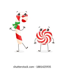 Caricatura vectorial de los dulces navideños. Diseñados para imprimir, postales, ropa de cama, textiles y tejidos