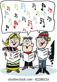 Vector cartoon of Christmas carol singers