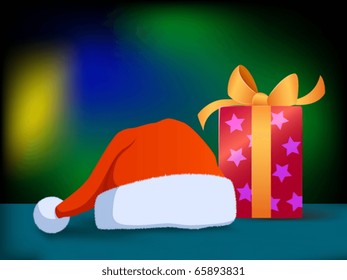 Vector cartoon christmas hat and gift box