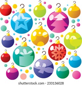 vector cartoon christmas pattern decoration ornament balls for fir tree new year