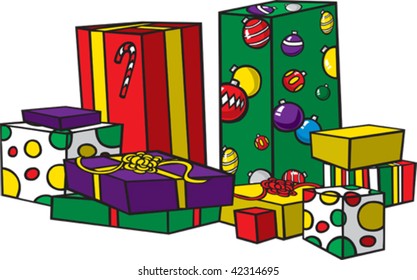 Vector cartoon Christmas presents. Each present is on it's own layer.