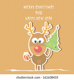vector cartoon Christmas reindeer character. kids merry christmas illustration. postcard and greeting card design.