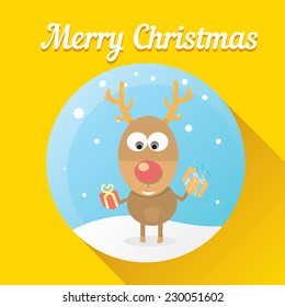 vector cartoon Christmas reindeer character. kids merry christmas illustration. postcard and greeting card design.