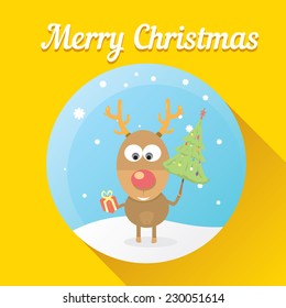 vector cartoon Christmas reindeer character. kids merry christmas illustration. postcard and greeting card design.