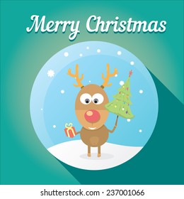 vector cartoon Christmas reindeer character. kids merry christmas illustration. postcard and greeting card design.