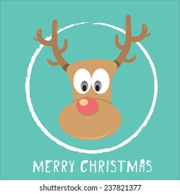 vector cartoon Christmas reindeer on turquoise background