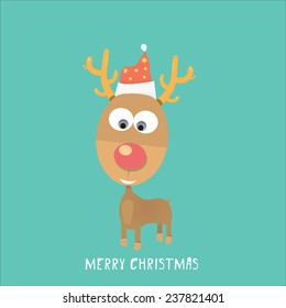 vector cartoon Christmas reindeer on turquoise background