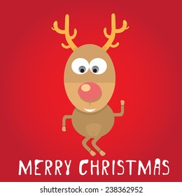 vector cartoon Christmas reindeer on turquoise background