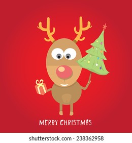 vector cartoon Christmas reindeer on turquoise background
