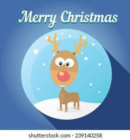 vector cartoon Christmas reindeer on blue background