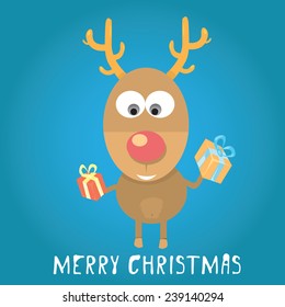vector cartoon Christmas reindeer on blue background