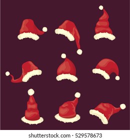 vector cartoon christmas Santa Claus red hat icons set isolated on background. Happy New Year 2016 symbol collection . vector Merry Christmas decoration design elements