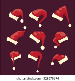 vector cartoon christmas Santa Claus red hat icons set isolated on background. Happy New Year 2016 symbol collection . vector Merry Christmas decoration design elements