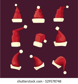 vector cartoon christmas Santa Claus red hat icons set isolated on background. Happy New Year 2016 symbol collection . vector Merry Christmas decoration design elements