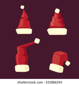 vector cartoon christmas Santa Claus red hat icons set isolated on background. Happy New Year 2016 symbol collection . vector Merry Christmas decoration design elements