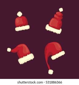 vector cartoon christmas Santa Claus red hat icons set isolated on background. Happy New Year 2016 symbol collection . vector Merry Christmas decoration design elements