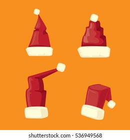 vector cartoon christmas Santa Claus red hat icons set isolated on orange background. Happy New Year 2016 symbol collection . vector Merry Christmas decoration design elements