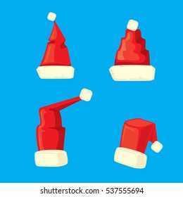 vector cartoon christmas Santa Claus red hat icons set isolated on blue background. Happy New Year 2016 symbol collection . vector Merry Christmas decoration design elements