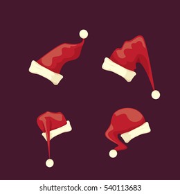 vector cartoon christmas Santa Claus red hat icons set isolated on black background. Happy New Year 2016 symbol collection . vector Merry Christmas decoration design elements