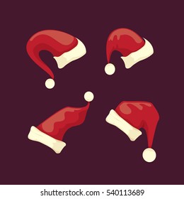 vector cartoon christmas Santa Claus red hat icons set isolated on black background. Happy New Year 2016 symbol collection . vector Merry Christmas decoration design elements