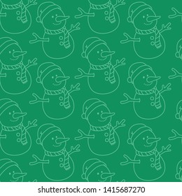 Vector Cartoon Christmas Snowman In Green Background