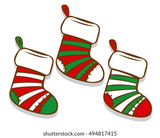 Vector Cartoon Christmas Socks Isolated On White Background
