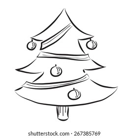 Vector cartoon Christmas tree with decorations 