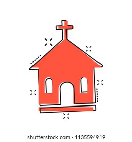 Vector cartoon church sanctuary icon in comic style. Chapel sign illustration pictogram. Church business splash effect concept.