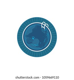Vector cartoon circle swimming pool with blue tile walls and water. Vacation summer travelling and holiday concept. Isolated illustration on a white background