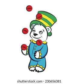 Vector cartoon circus bear juggling red balls
