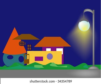 vector cartoon of city small street with space for text