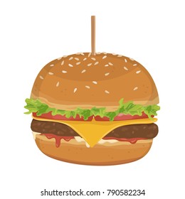 Vector cartoon classic americal hamburger isolated on white background