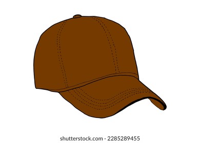 Vector Cartoon Classic Brown Blank Baseball Cap. Side View.