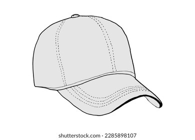 Vector Cartoon Classic Gray Blank Baseball Cap. Side View.