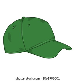 Vector Cartoon Classic Green Blank Baseball Cap. Side View.
