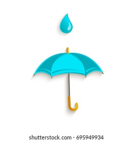 vector cartoon classic opened umbrella with rain drop symbol. Isolated illustration on a white background. Autumn object concept