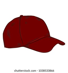 Vector Cartoon Classic Red Blank Baseball Cap. Side View.