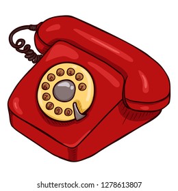 Vector Cartoon Classic Red Rotary Telephone