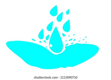 Vector cartoon of clean blue water droplets isolated on white background. Group of blue water droplets and splashing water