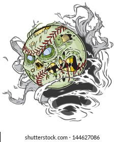 Vector Cartoon Clip Art Illustration Of A Zombie Baseball Ripping Out Of The Background! Character Art Is In A Separate Layer.