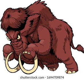 Vector cartoon clip art illustration of a charging angry woolly mammoth mascot in separate layers.