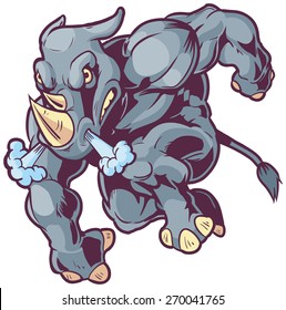 Vector Cartoon Clip Art Illustration of an Anthropomorphic Mascot Rhino Charging to the Left