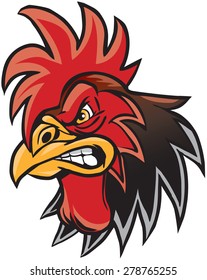 Vector cartoon clip art illustration of a rooster or gamecock or chanticleer mascot head.