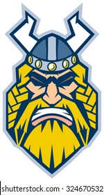 Vector Cartoon Clip Art Illustration of a Viking mascot head in a front view, rendered in a graphic style