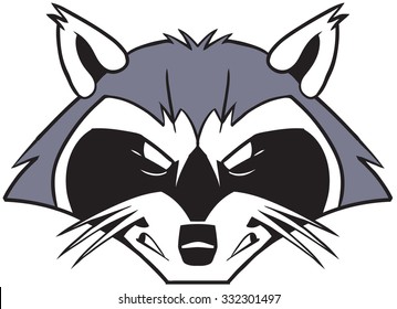 Vector Cartoon Clip Art Illustration Of A Rough Tough And Mean Looking Raccoon Mascot Head Or Face.