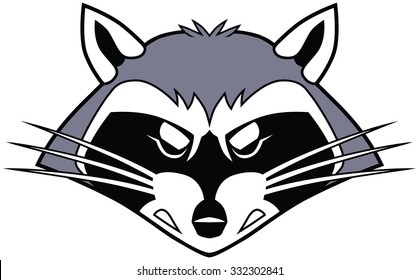 Vector Cartoon Clip Art Illustration Of A Stylized Tough Mean Raccoon Mascot Head Or Face.