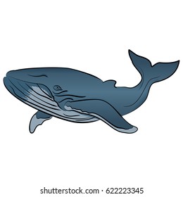 Vector cartoon clip art illustration blue whale isolated on white background