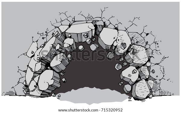 広い壁の地面に穴が開いたり がれきやがれきに爆発したりする様子を描いたベクターカートーンクリップアートのイラスト ファイルは 背景のグラフィックエレメントとして簡単にカスタマイズできるようにレイヤ化されています のベクター画像素材 ロイヤリティフリー